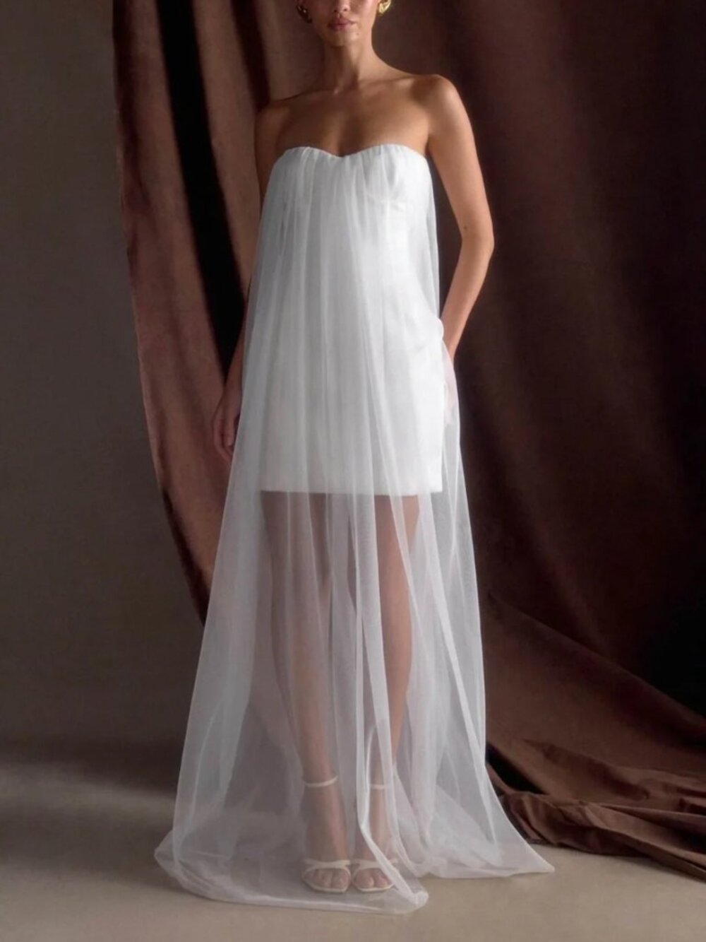 MESHKI Bettany Chiffon Strapless maxi dress- XS